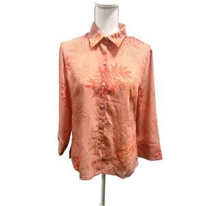 JH Collectibles Pink Orange Floral Button Up Blouse Size 10